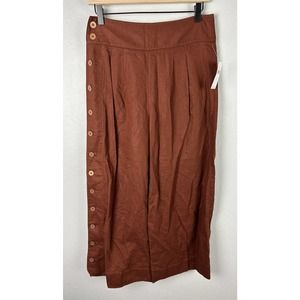 NWT Anthropologie Size 2 Brown/Orange Linen Blend Button Side Wide Leg Crop Pant